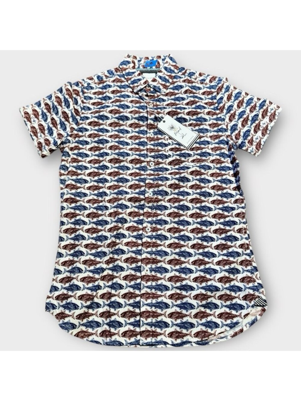 NWT ZIPCODE Men’s Size Small Hawaiian Shirt Button Down Dress Fish Ahi Tuna